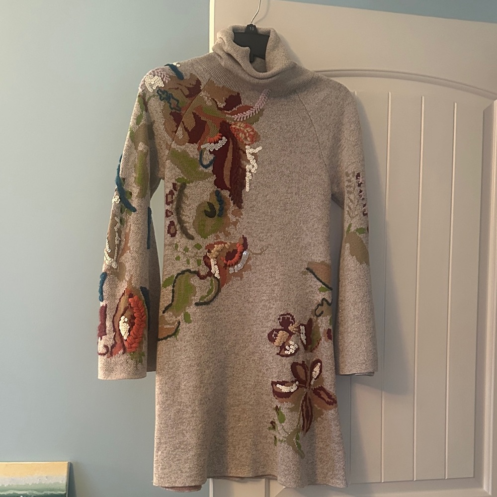 Floral Embroidered Turtleneck Dress